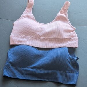 GAP Soft Pink and Deep Blue Ribbed Sports Bras